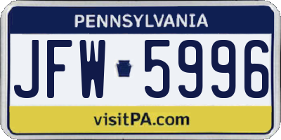 PA license plate JFW5996