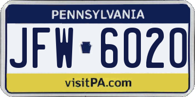PA license plate JFW6020