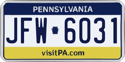 PA license plate JFW6031