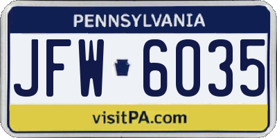 PA license plate JFW6035