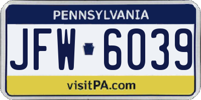 PA license plate JFW6039