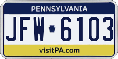 PA license plate JFW6103