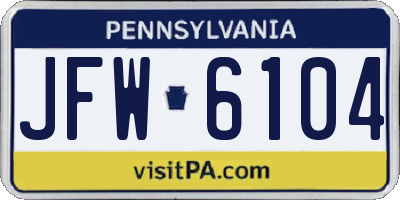 PA license plate JFW6104