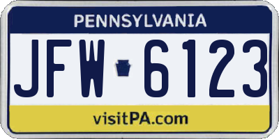 PA license plate JFW6123