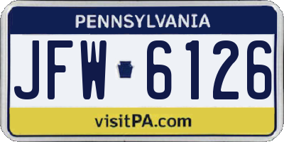PA license plate JFW6126