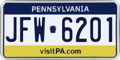 PA license plate JFW6201