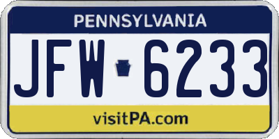 PA license plate JFW6233