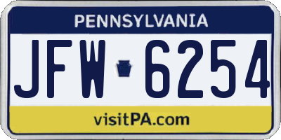 PA license plate JFW6254