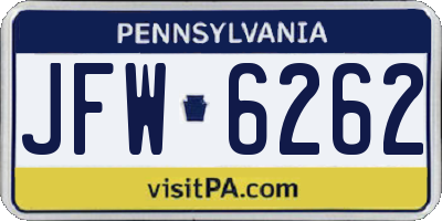 PA license plate JFW6262