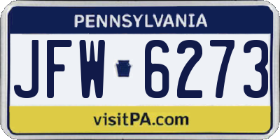 PA license plate JFW6273