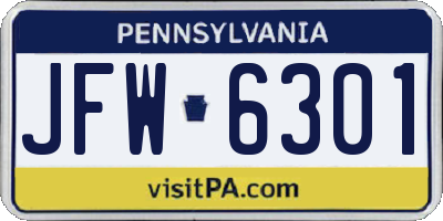 PA license plate JFW6301