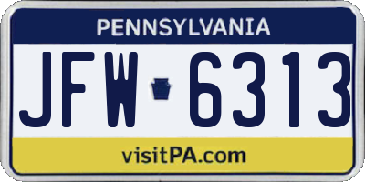 PA license plate JFW6313