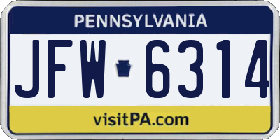 PA license plate JFW6314