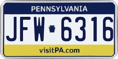 PA license plate JFW6316