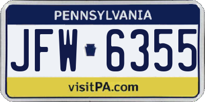 PA license plate JFW6355