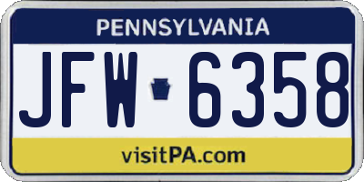 PA license plate JFW6358