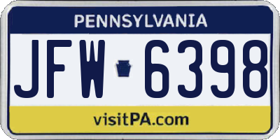 PA license plate JFW6398