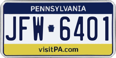 PA license plate JFW6401