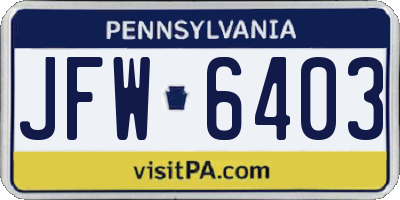 PA license plate JFW6403