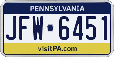 PA license plate JFW6451