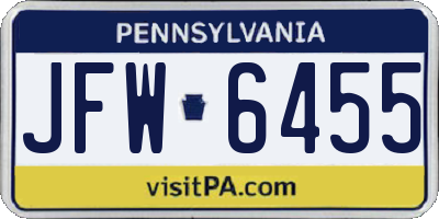 PA license plate JFW6455