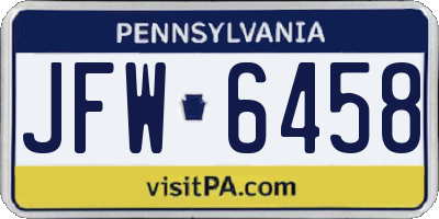 PA license plate JFW6458