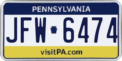 PA license plate JFW6474