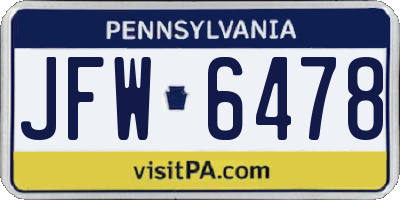 PA license plate JFW6478
