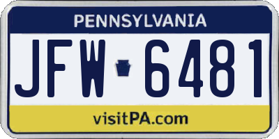 PA license plate JFW6481
