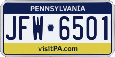 PA license plate JFW6501