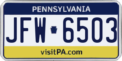 PA license plate JFW6503