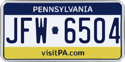 PA license plate JFW6504