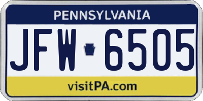PA license plate JFW6505