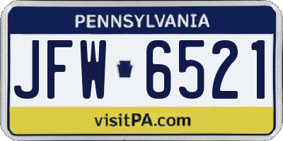 PA license plate JFW6521