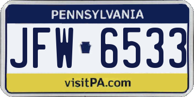 PA license plate JFW6533