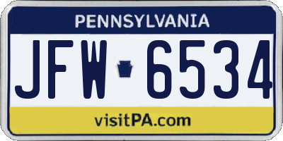 PA license plate JFW6534