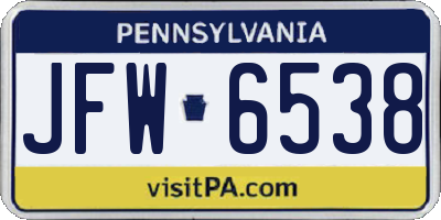 PA license plate JFW6538