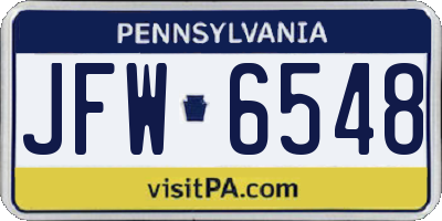 PA license plate JFW6548