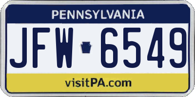 PA license plate JFW6549