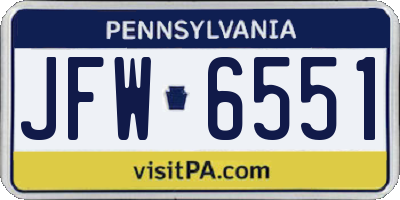 PA license plate JFW6551