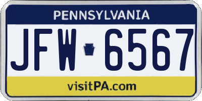 PA license plate JFW6567