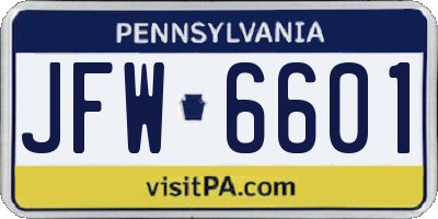 PA license plate JFW6601