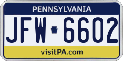 PA license plate JFW6602