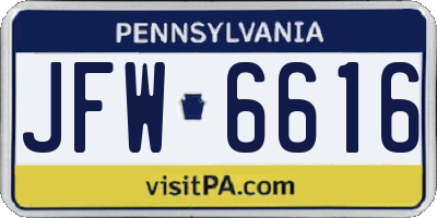 PA license plate JFW6616