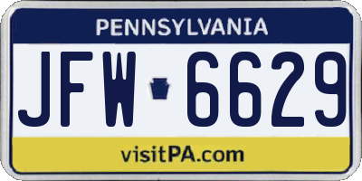 PA license plate JFW6629
