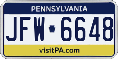 PA license plate JFW6648