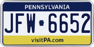 PA license plate JFW6652