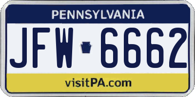 PA license plate JFW6662