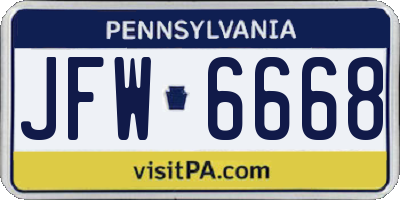 PA license plate JFW6668