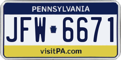 PA license plate JFW6671